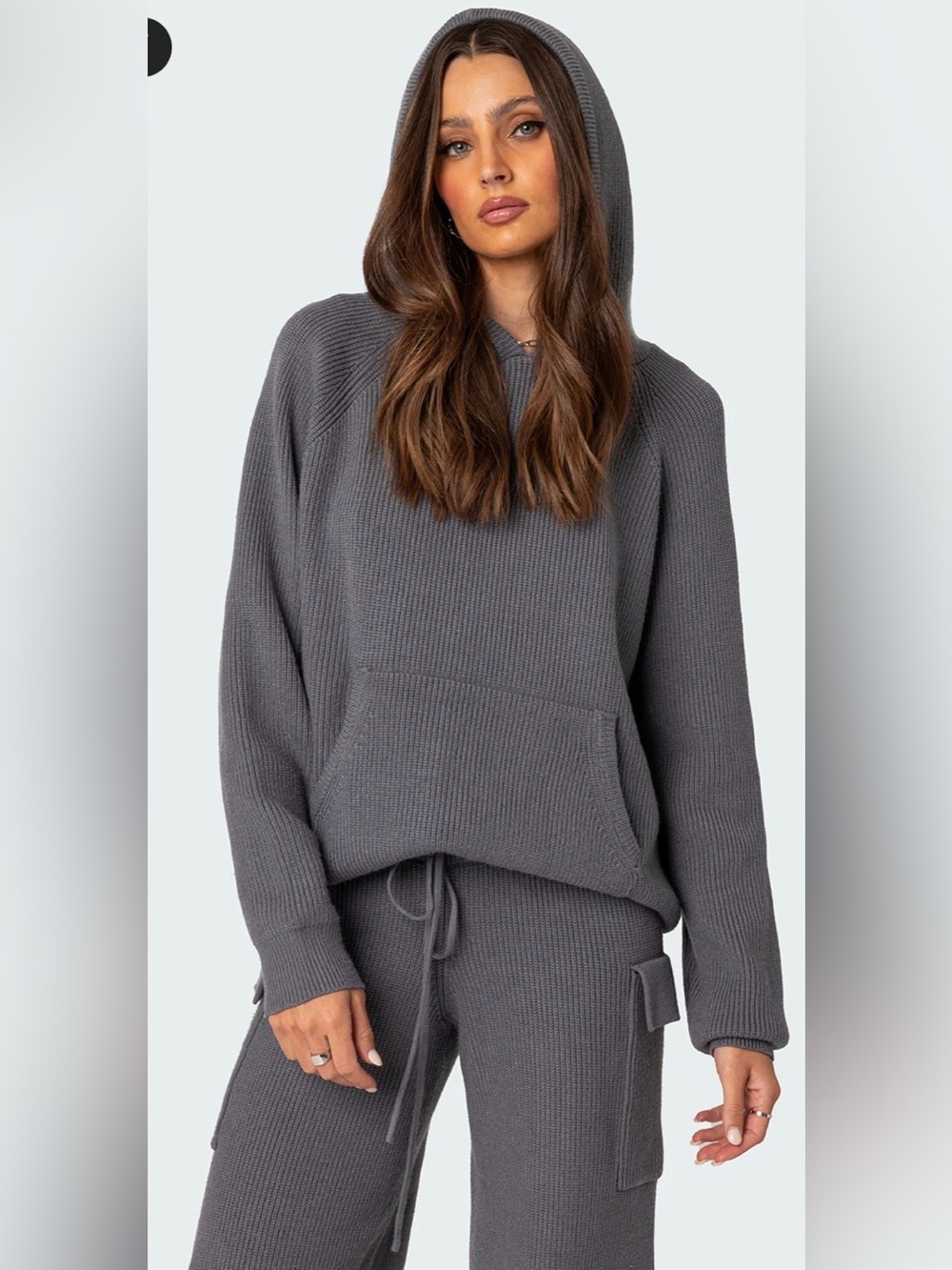 Edikted Wynter Knit Set NWOT Size L Ribbed Hoodie Wide Leg Pants Lounge Set